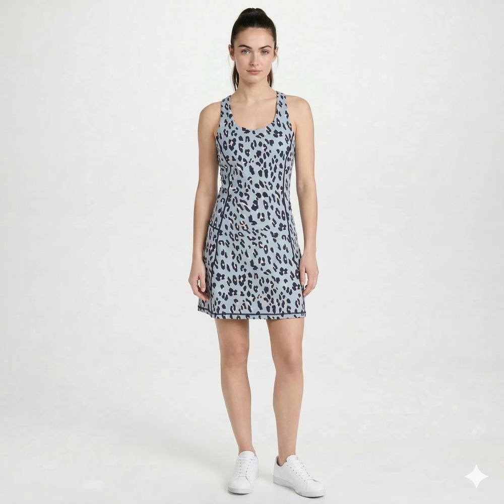 NWT Sweaty Betty Women's Power Workout Racerback Dress Blue Leopard S